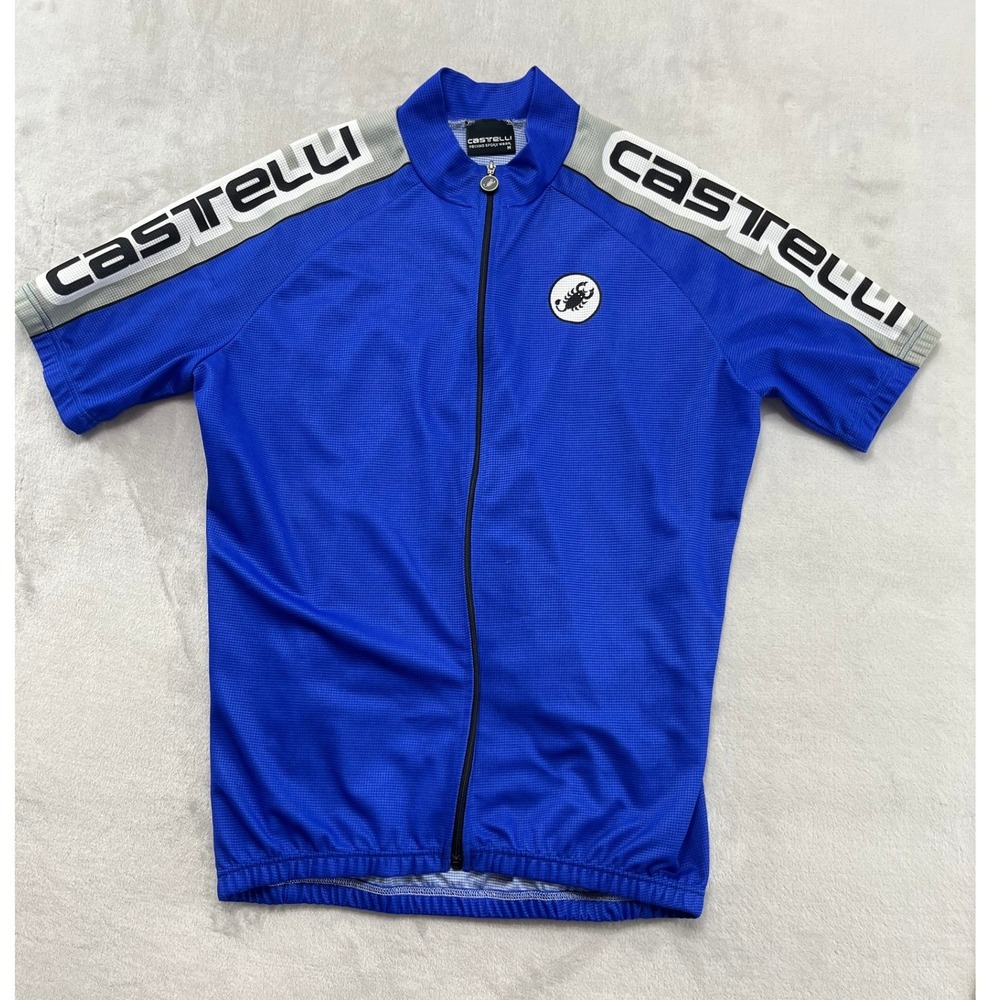 Castelli Scorpion Cycling Jersey Men Medium Blue Full Zip Short Sleeve Road Bike